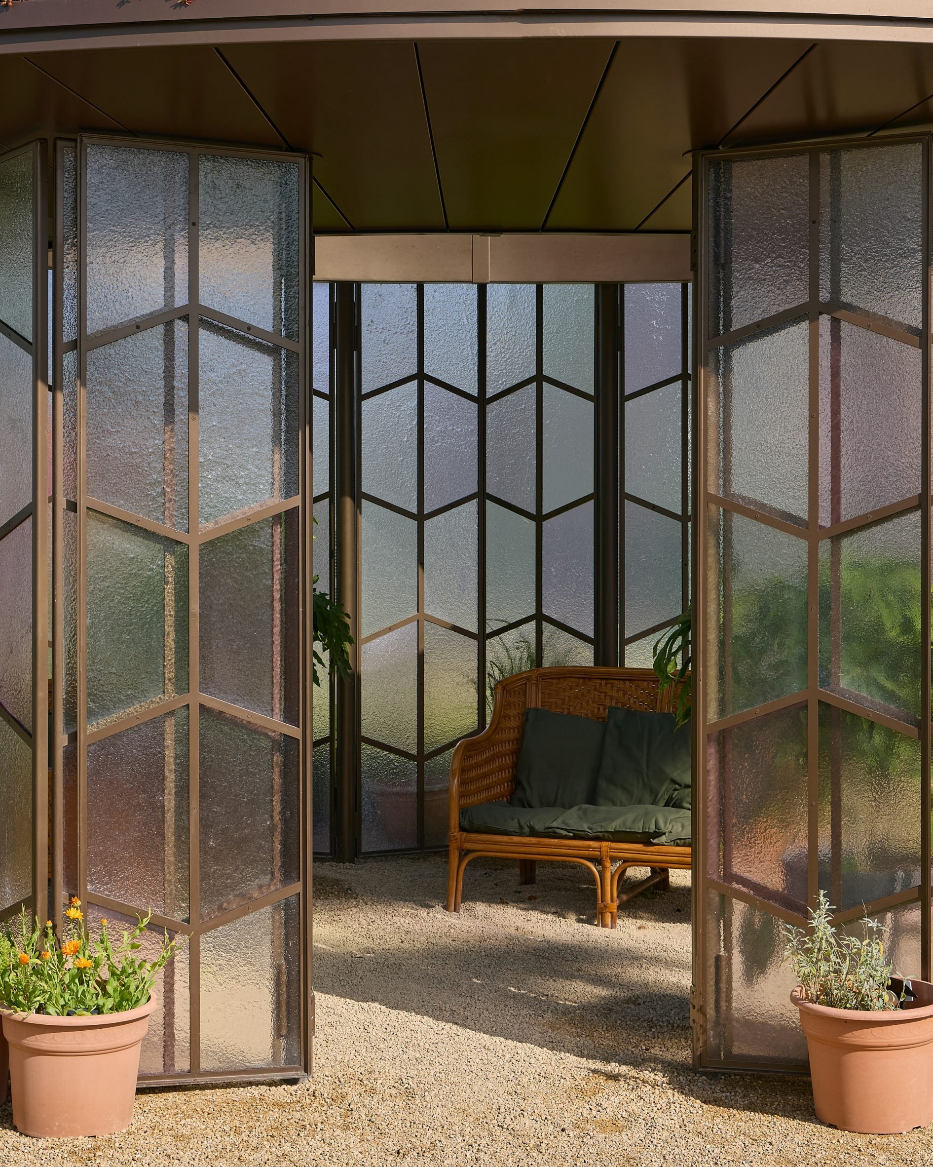 Entrance of The Glasshouse Garden Pavilion by Hollaway Studio at HMP Downview prison