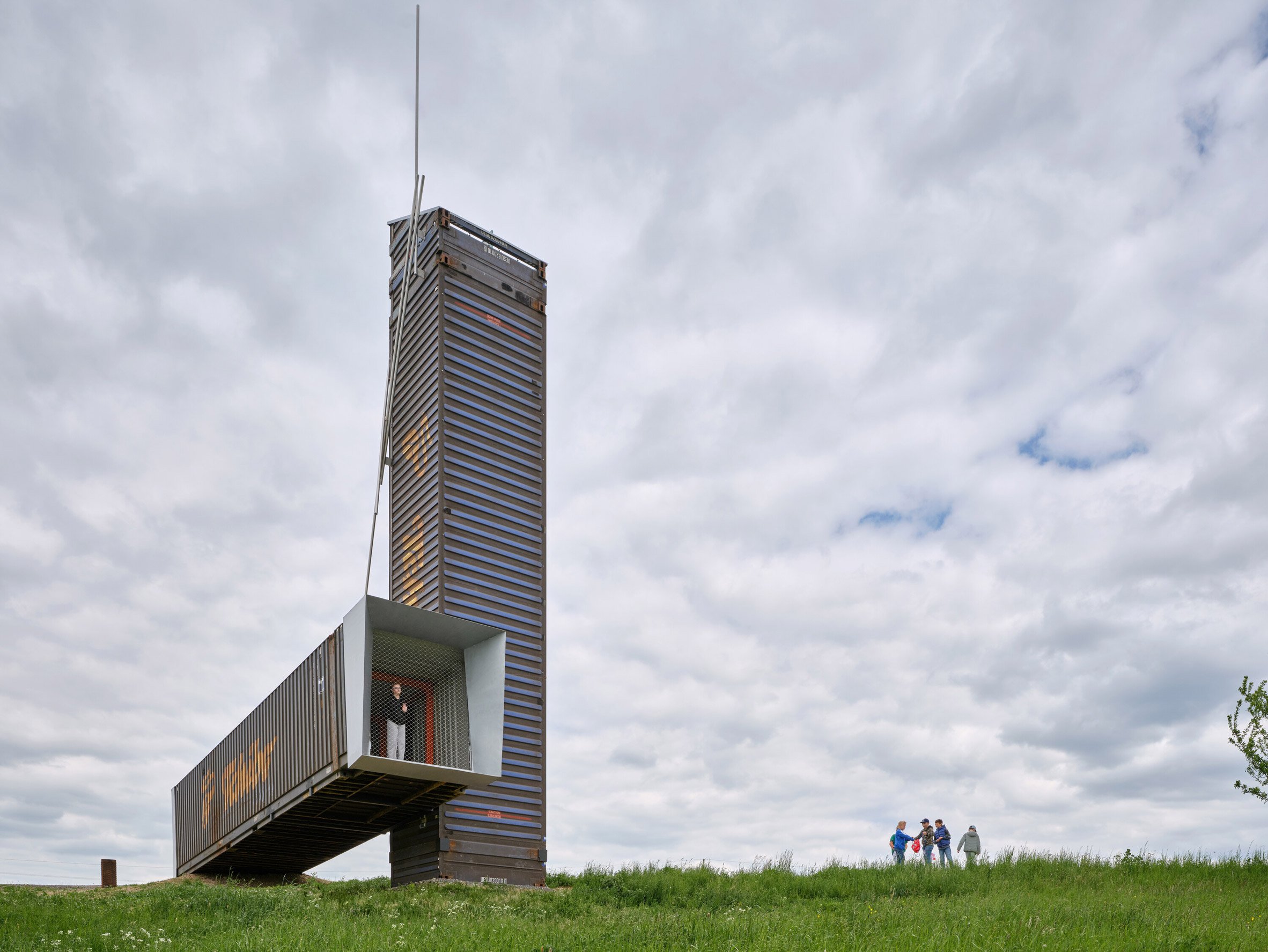 Lookout Above Litomyšl viewing tower made from shipping containers by Atelier-r
